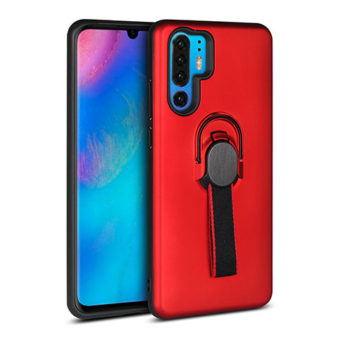 Coque Contour Silicone et Plastique Housse Etui Mat avec Support Bague Anneau pour Huawei P30 Pro New Edition Rouge