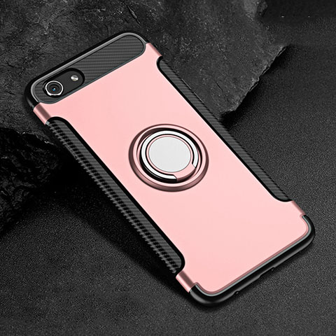 Coque Contour Silicone et Plastique Housse Etui Mat avec Support Bague Anneau pour Oppo A3 Or Rose