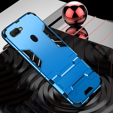 Coque Contour Silicone et Plastique Housse Etui Mat avec Support Bague Anneau pour Oppo AX7 Bleu Ciel