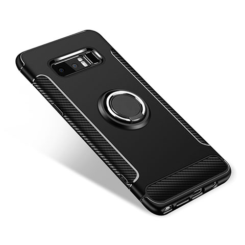 Coque Contour Silicone et Plastique Housse Etui Mat avec Support Bague Anneau pour Samsung Galaxy Note 8 Duos N950F Noir