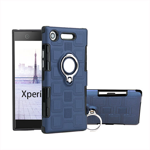 Coque Contour Silicone et Plastique Housse Etui Mat avec Support Bague Anneau pour Sony Xperia XZ1 Compact Bleu Ciel