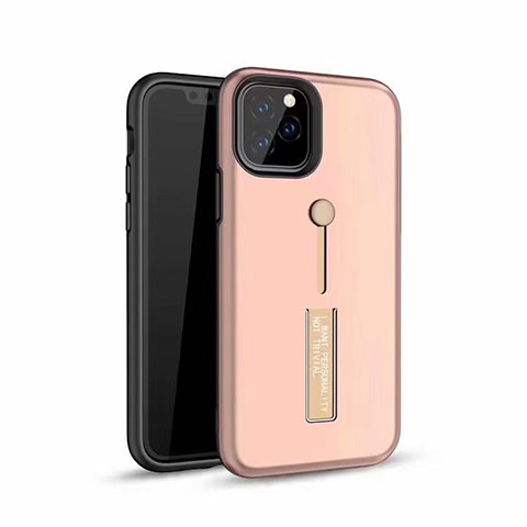 Coque Contour Silicone et Plastique Housse Etui Mat avec Support Bague Anneau S01 pour Apple iPhone 11 Pro Max Or Rose