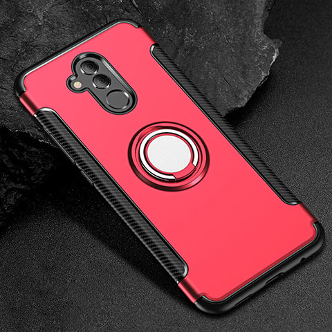 Coque Contour Silicone et Plastique Housse Etui Mat avec Support Bague Anneau S01 pour Huawei Mate 20 Lite Rouge