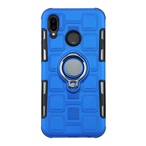 Coque Contour Silicone et Plastique Housse Etui Mat avec Support Bague Anneau S01 pour Huawei Nova 3e Bleu