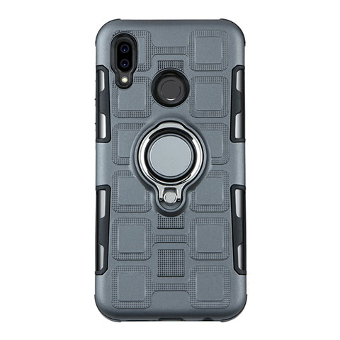 Coque Contour Silicone et Plastique Housse Etui Mat avec Support Bague Anneau S01 pour Huawei P20 Lite Gris