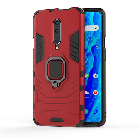 Coque Contour Silicone et Plastique Housse Etui Mat avec Support Bague Anneau S01 pour OnePlus 7 Pro Rouge