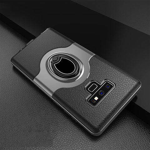 Coque Contour Silicone et Plastique Housse Etui Mat avec Support Bague Anneau S01 pour Samsung Galaxy Note 9 Gris