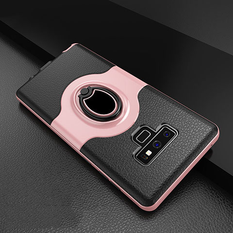 Coque Contour Silicone et Plastique Housse Etui Mat avec Support Bague Anneau S01 pour Samsung Galaxy Note 9 Or Rose