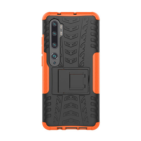 Coque Contour Silicone et Plastique Housse Etui Mat avec Support D01 pour Xiaomi Mi Note 10 Pro Orange