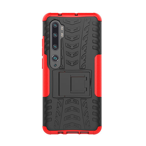 Coque Contour Silicone et Plastique Housse Etui Mat avec Support D01 pour Xiaomi Mi Note 10 Pro Rouge