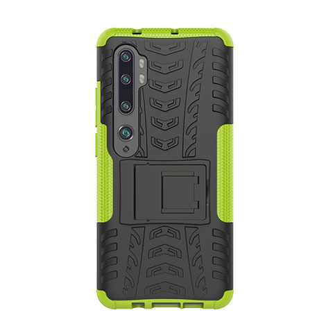 Coque Contour Silicone et Plastique Housse Etui Mat avec Support D01 pour Xiaomi Mi Note 10 Pro Vert