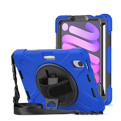 Coque Contour Silicone et Plastique Housse Etui Mat avec Support H01 pour Apple iPad Mini 6 Bleu