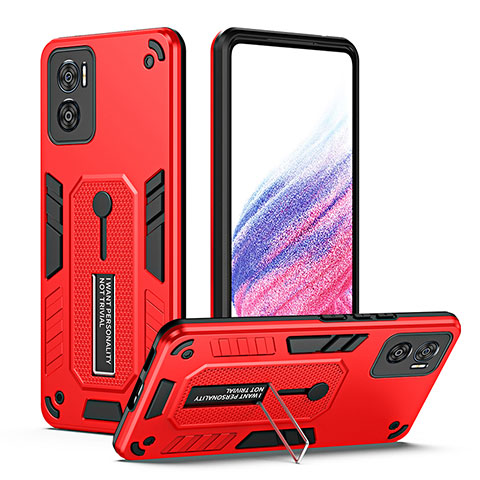 Coque Contour Silicone et Plastique Housse Etui Mat avec Support H01P pour Motorola Moto E22i Rouge