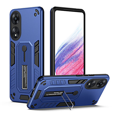 Coque Contour Silicone et Plastique Housse Etui Mat avec Support H01P pour Oppo A78 5G Bleu