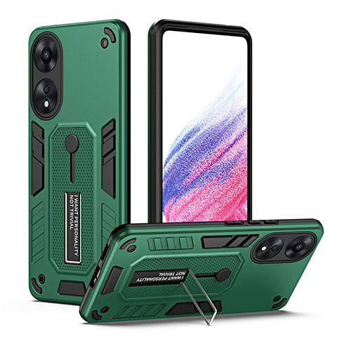 Coque Contour Silicone et Plastique Housse Etui Mat avec Support H01P pour Oppo A78 5G Vert