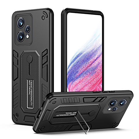 Coque Contour Silicone et Plastique Housse Etui Mat avec Support H01P pour Realme Q5 5G Noir