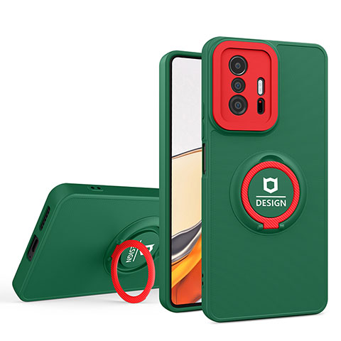 Coque Contour Silicone et Plastique Housse Etui Mat avec Support H01P pour Xiaomi Mi 11T 5G Vert