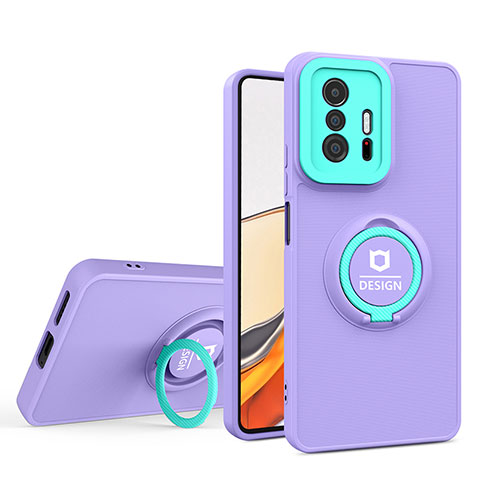 Coque Contour Silicone et Plastique Housse Etui Mat avec Support H01P pour Xiaomi Mi 11T Pro 5G Violet