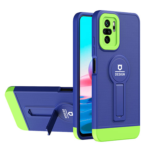 Coque Contour Silicone et Plastique Housse Etui Mat avec Support H01P pour Xiaomi Poco M5S Bleu