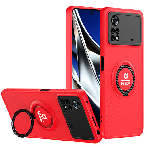 Coque Contour Silicone et Plastique Housse Etui Mat avec Support H01P pour Xiaomi Poco X4 Pro 5G Rouge et Noir