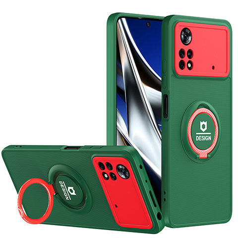 Coque Contour Silicone et Plastique Housse Etui Mat avec Support H01P pour Xiaomi Poco X4 Pro 5G Vert