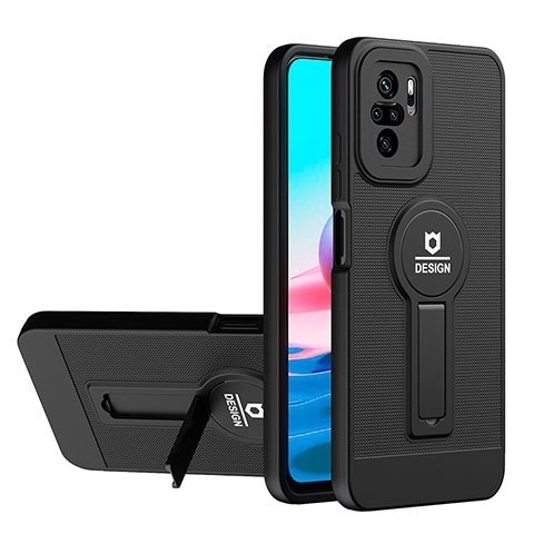 Coque Contour Silicone et Plastique Housse Etui Mat avec Support H01P pour Xiaomi Redmi Note 10 4G Noir