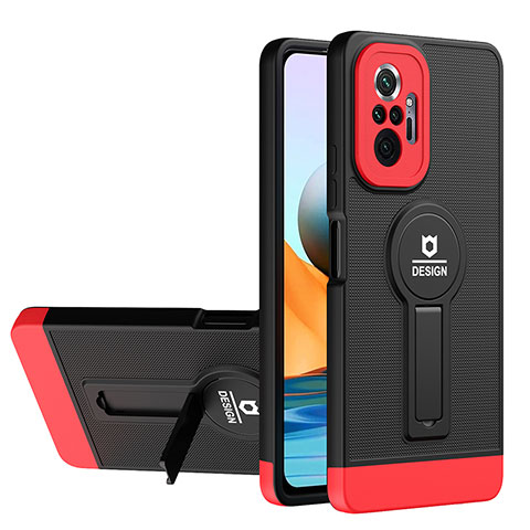 Coque Contour Silicone et Plastique Housse Etui Mat avec Support H01P pour Xiaomi Redmi Note 10 Pro Max Rouge et Noir