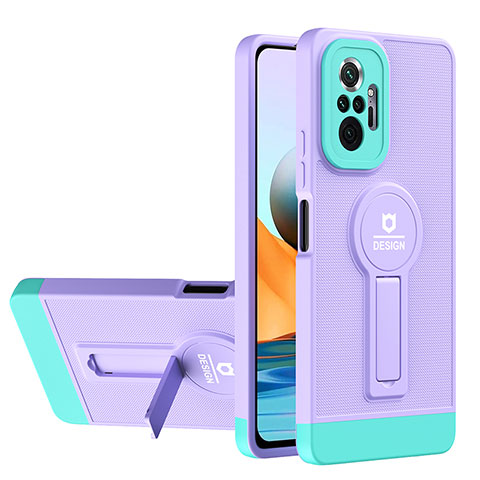 Coque Contour Silicone et Plastique Housse Etui Mat avec Support H01P pour Xiaomi Redmi Note 10 Pro Max Violet