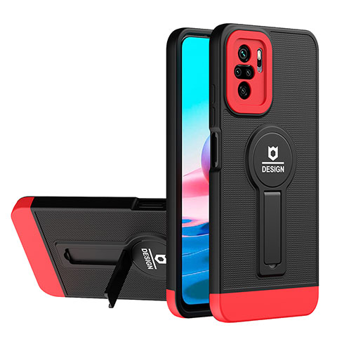 Coque Contour Silicone et Plastique Housse Etui Mat avec Support H01P pour Xiaomi Redmi Note 10S 4G Rouge et Noir