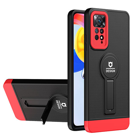 Coque Contour Silicone et Plastique Housse Etui Mat avec Support H01P pour Xiaomi Redmi Note 11 4G (2022) Rouge et Noir