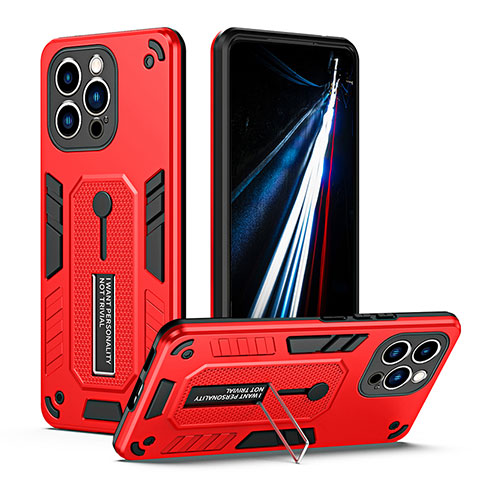 Coque Contour Silicone et Plastique Housse Etui Mat avec Support H01X pour Apple iPhone 14 Pro Max Rouge