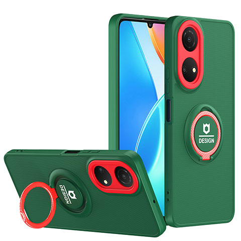 Coque Contour Silicone et Plastique Housse Etui Mat avec Support H02P pour Huawei Honor X7 Vert