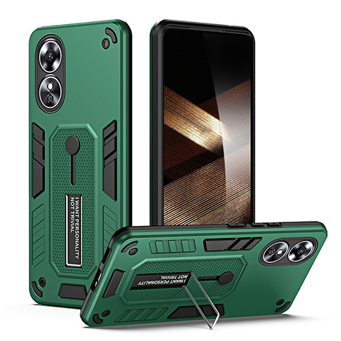 Coque Contour Silicone et Plastique Housse Etui Mat avec Support H02P pour Oppo A17 Vert