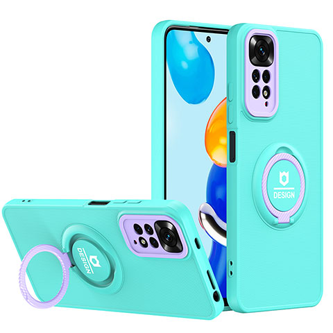 Coque Contour Silicone et Plastique Housse Etui Mat avec Support H02P pour Xiaomi Redmi Note 11 4G (2022) Cyan