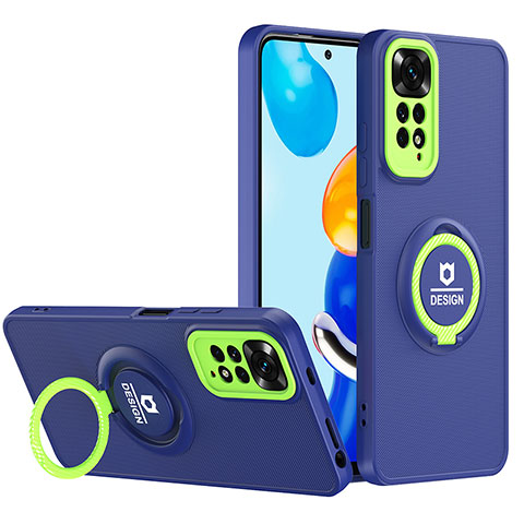 Coque Contour Silicone et Plastique Housse Etui Mat avec Support H02P pour Xiaomi Redmi Note 11 Pro 5G Bleu