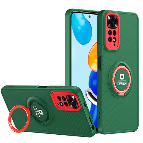 Coque Contour Silicone et Plastique Housse Etui Mat avec Support H02P pour Xiaomi Redmi Note 11 Pro 5G Vert