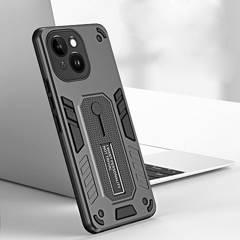 Coque Contour Silicone et Plastique Housse Etui Mat avec Support H02X pour Apple iPhone 14 Plus Noir