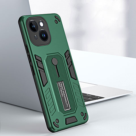 Coque Contour Silicone et Plastique Housse Etui Mat avec Support H02X pour Apple iPhone 15 Vert