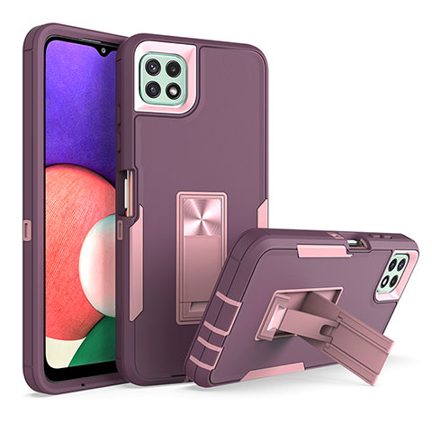 Coque Contour Silicone et Plastique Housse Etui Mat avec Support J01S pour Samsung Galaxy A22 5G Violet