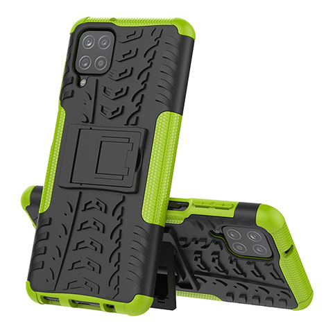 Coque Contour Silicone et Plastique Housse Etui Mat avec Support J01X pour Samsung Galaxy A12 5G Vert