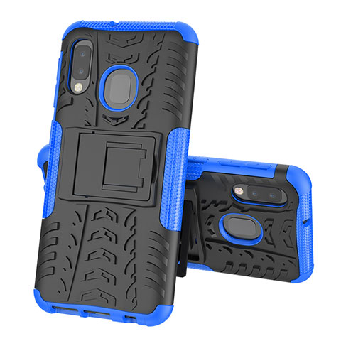 Coque Contour Silicone et Plastique Housse Etui Mat avec Support J01X pour Samsung Galaxy A20e Bleu