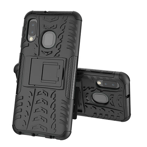 Coque Contour Silicone et Plastique Housse Etui Mat avec Support J01X pour Samsung Galaxy A20e Noir