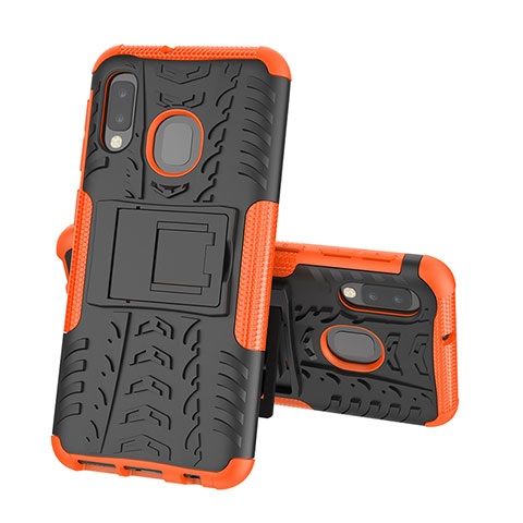 Coque Contour Silicone et Plastique Housse Etui Mat avec Support J01X pour Samsung Galaxy A20e Orange