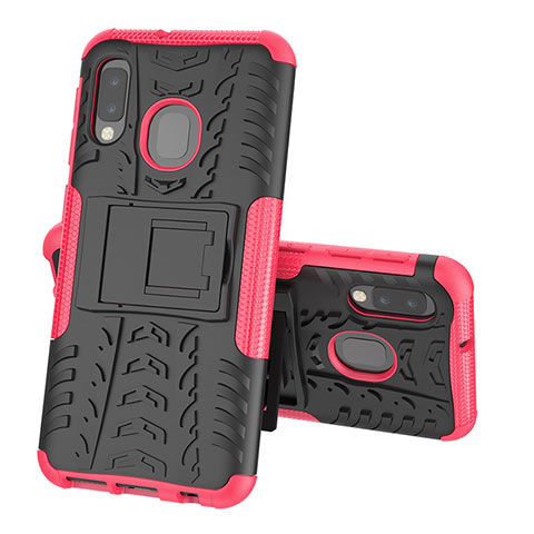 Coque Contour Silicone et Plastique Housse Etui Mat avec Support J01X pour Samsung Galaxy A20e Rose Rouge