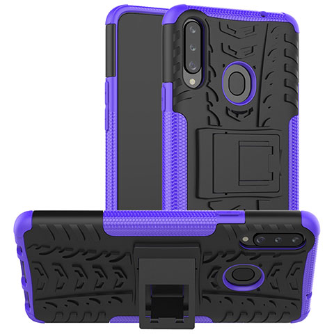 Coque Contour Silicone et Plastique Housse Etui Mat avec Support J01X pour Samsung Galaxy A20s Violet