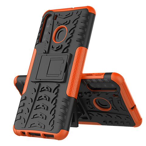 Coque Contour Silicone et Plastique Housse Etui Mat avec Support J01X pour Samsung Galaxy A21 Orange