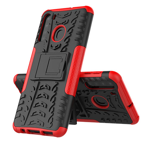 Coque Contour Silicone et Plastique Housse Etui Mat avec Support J01X pour Samsung Galaxy A21 Rouge