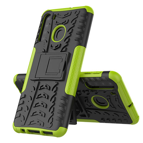 Coque Contour Silicone et Plastique Housse Etui Mat avec Support J01X pour Samsung Galaxy A21 Vert