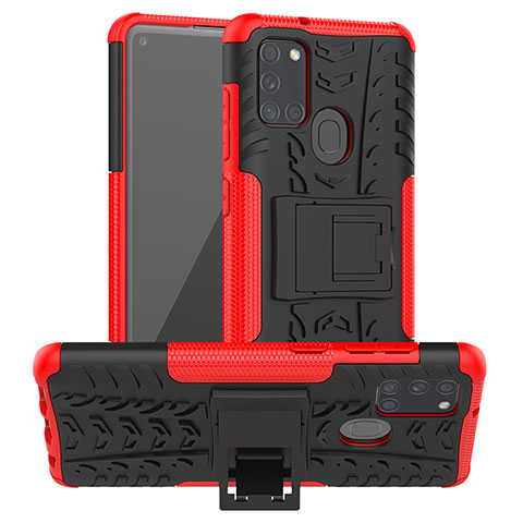 Coque Contour Silicone et Plastique Housse Etui Mat avec Support J01X pour Samsung Galaxy A21s Rouge