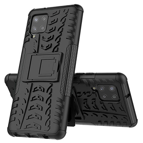 Coque Contour Silicone et Plastique Housse Etui Mat avec Support J01X pour Samsung Galaxy A42 5G Noir